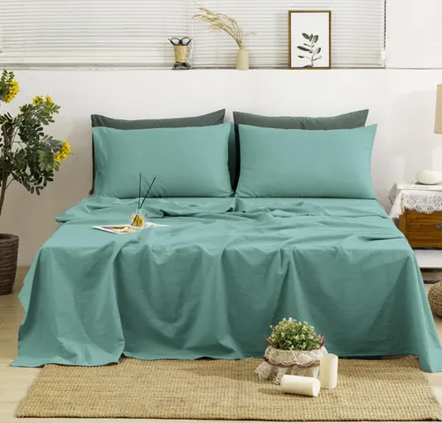 Miniatura 11 de TUMEI - Juego de ropa de cama de lino de 4 piezas, tamaño king, verde, suave, transpirable y duradero, con sábana ajustable de bolsillo profundo