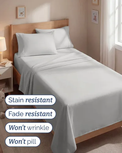 Miniatura 5 de Juego de sábanas tamaño individual de 4 piezas, sábanas transpirables y refrescantes, sábanas de hotel, ropa de cama con bolsillos profundos y fácil