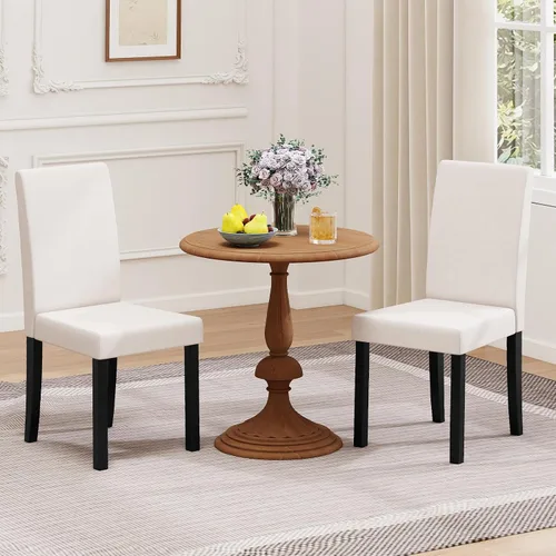 Miniatura 9 de COSTWAY Juego de 2 sillas de comedor sin brazos de tela, sillas laterales tapizadas de cocina con patas de madera de goma, asiento acolchado y Beige