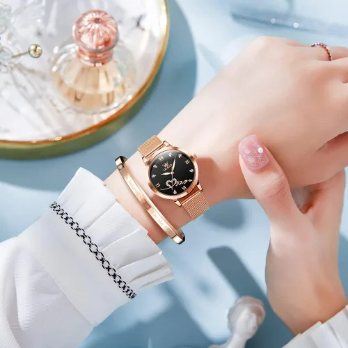 Miniatura 4 de OLEVS Relojes para mujer, correa de malla de oro rosa, vestido de moda, cuarzo japonés, impermeable, luminoso, para mujer, conjunto de pulseras