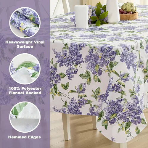Miniatura 4 de Lilac Fields - Mantel pesado de franela de vinilo calibre 4, diseño floral de lilas moradas para interiores y exteriores, picnic, cocina, comedor