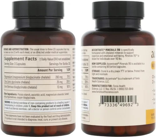 Miniatura 8 de Accentrate Minerals 110 - Nutrición preparada para el cerebro para adolescentes y adultos - Magnesio quelado, zinc, hierro - Suplemento mineral