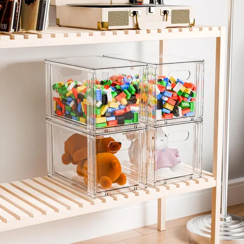 Miniatura 6 de Yieach Paquete de 4 cajones grandes apilables de almacenamiento, organizador de 11 pulgadas de profundidad debajo del gabinete, organizador