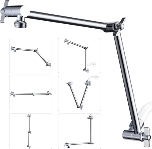 Miniatura 16 de G-Promise Brazo de extensión para cabezal de ducha de 16 pulgadas, extensor ajustable en altura y ángulo de latón macizo, eleva o baja la lluvia