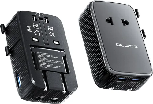 Olcorife PD25W Mini adaptador de viaje, adaptador de corriente universal con 2 USB-C 1 USB-A, adaptador de enchufe internacional, esenciales de
