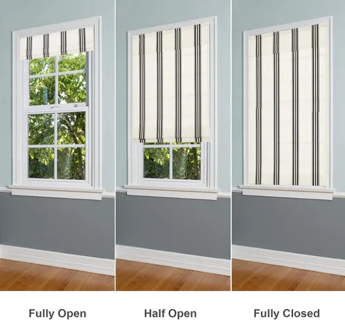 Miniatura 4 de Persianas romanas sin cordón, persianas romanas para ventanas con rayas negras de bloqueo total premium, persianas romanas personalizadas de tela