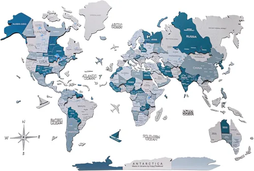 ENJOY THE WOOD Mapa de madera para decoración de pared, mapas del mundo de madera de colores para pared con ríos y lagos - Viajar por el mundo, mapa
