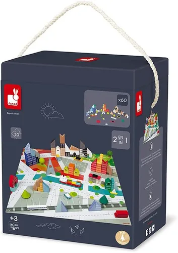 Miniatura 9 de Janod - 60 bloques Kubix de madera + rompecabezas de ciudad de cartón - 3 años + J08304