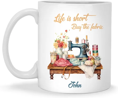 Miniatura 21 de Taza de café personalizada de pila de tela e hilos, Taza de máquina de coser, Taza de cerámica con nombre personalizado Regalos para amantes