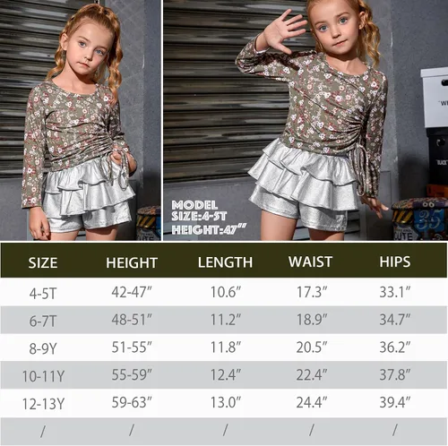 Miniatura 6 de Pantalones cortos metálicos plisados para niñas, con volantes brillantes, para patinadora, danza, cintura elástica, pantalones con gafas de sol