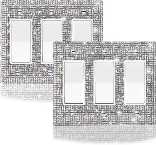 Miniatura 8 de 4 piezas de diamantes de imitación plateados brillantes para placas de pared, cubierta de interruptor de luz, cubierta de salida de diamantes