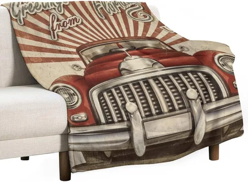 Miniatura 97 de Manta de motocicleta antigua, rústica y clásica, con temática de auto clásico, ruta de EE. UU., 66, patrón impreso, manta de franela súper suave