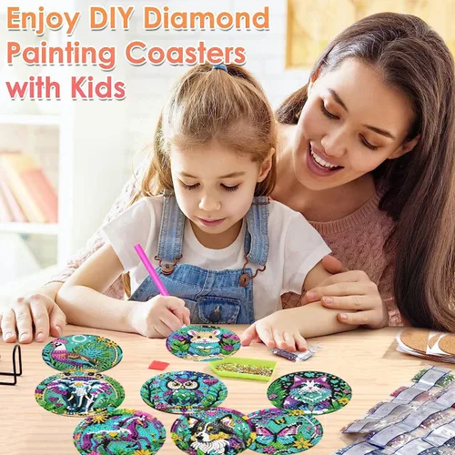 Miniatura 3 de ijbnhd 8 posavasos de pintura de diamantes de animales, posavasos de arte de diamantes con soporte para principiantes y adultos, suministros