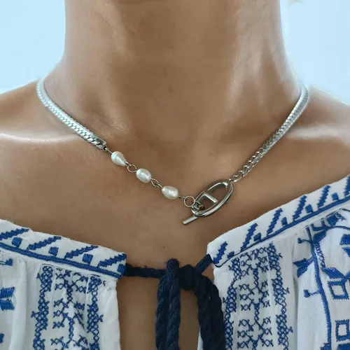 Miniatura 3 de DASIQI Collares para mujer, letras dobles D, perlas de agua dulce, empalme de perlas, cierres de palanca OT de 15 pulgadas, cadena plana