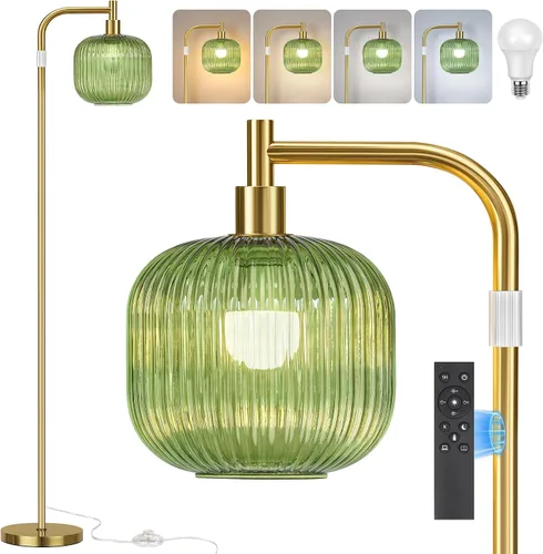 Miniatura 9 de QiMH Lámpara de pie de cristal para sala de estar, lámpara de pie moderna con pantalla de vidrio acanalado e interruptor de pedal, lámpara de 67