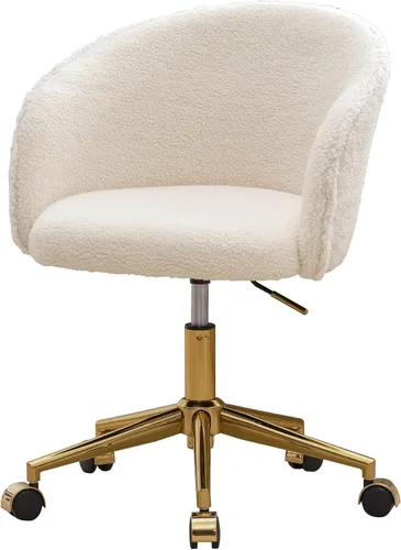 Miniatura 14 de Silla de Escritorio Giratoria de Piel Sintética de 360°, Moderno Sillón de Oficina en Casa Ajustable en Altura con Base Dorada para Adolescentes