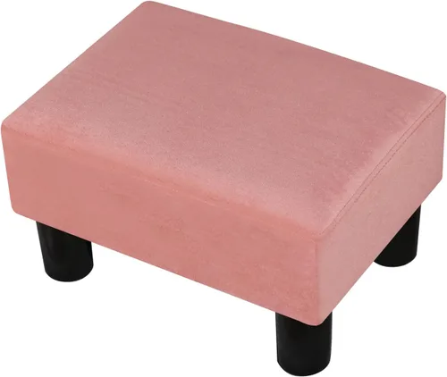 Miniatura 11 de Adeco Reposapiés otomano tapizado de lino de 15.4 pulgadas, pequeño taburete acolchado y asiento decorativo con patas de aspecto de madera, taburete