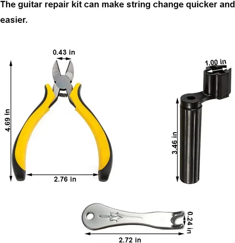 Miniatura 2 de Kit de reparación de guitarra, 3 piezas de herramientas de reparación de guitarra, incluyendo enrollador de cuerdas 2 en 1, cortador de cuerdas