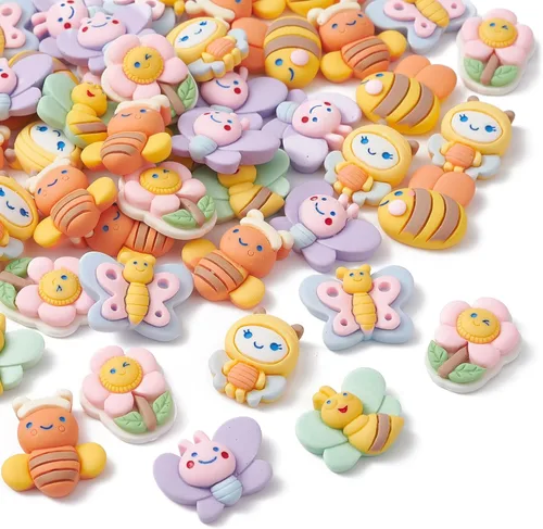 Miniatura 8 de Ipotkitt 100 dijes de resina opaca con diseño de flores, abejas y mariposas, con parte trasera plana, para álbumes de recortes, accesorios