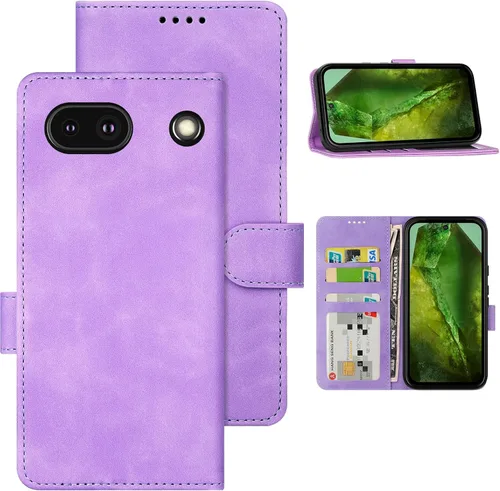 Miniatura 12 de Funda tipo cartera con tapa para Google Pixel 6a, [piel sintética + parachoques de TPU] [3 ranuras para tarjetas] [función de soporte]