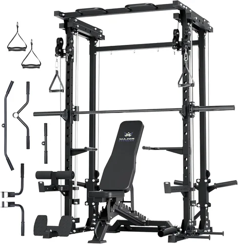 MAJOR FITNESS Drone3 Smith Machine, 2500 libras todo en uno para gimnasio en casa con sistema de polea doble para cable cruzado, barras de dominadas