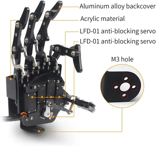 Miniatura 8 de Mano de Robot de Cinco Dedos con Movimiento Exclusivo, Brazo Mecánico Biónico de Robot de Bricolaje, Mano Izquierda