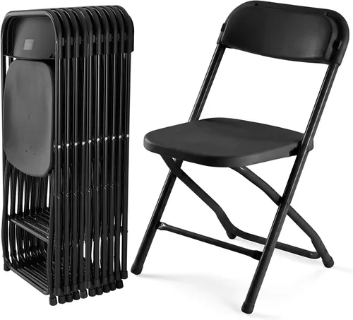 Miniatura 44 de DUMOS Paquete de 12 sillas plegables acolchadas de cuero, asiento comercial apilable portátil para interiores y exteriores con marco de acero, Caqui