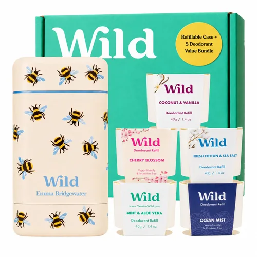 Miniatura 10 de Wild - El Kit Inicial Completo - Estuche Negro con Recargas en una Variedad de Aromas Frescos 5 x 40ml - Desodorante Recargable y Sin Aluminio