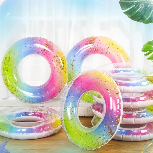 Miniatura 5 de Wettarn Flotadores inflables de piscina, 8 unidades, tubos de natación para niños, tubos de piscina con purpurina interior de lentejuelas, tubo