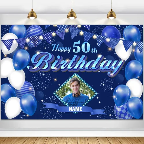 Miniatura 21 de Dicodes Fondo de decoración de feliz cumpleaños número 100 color azul marino personalizado, cartel con purpurina, pancarta, suministros