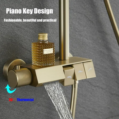 Miniatura 4 de BEITH Sistema de ducha termostático, moderno juego de grifo de ducha con teclas de piano con rociador de mano, juego de cabezal de ducha cuadrado