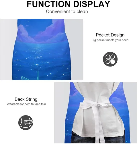 Miniatura 6 de MUSM Apron for Adults - 27.6 X 31.5 Inch, Heavy-Duty Polyester Aprons with Two Large Pockets, Waterproof Fluorescent Sea Kitchen Apron for Cooking