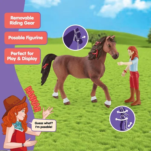 Miniatura 5 de Schleich Horse Club - Juego de 10 piezas de Hannah y Cayenne - Juguetes de caballo y jinete para niñas y niños con accesorios de equitación - Set