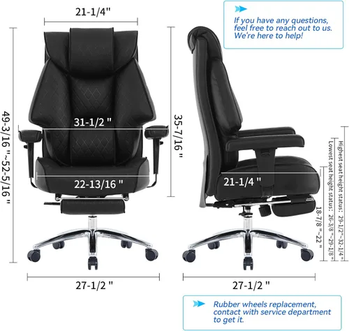 Miniatura 2 de EXCEBET Silla de oficina grande y alta con reposapiés, silla de oficina ejecutiva de piel sintética con respaldo alto de 400 libras, sillas Gris