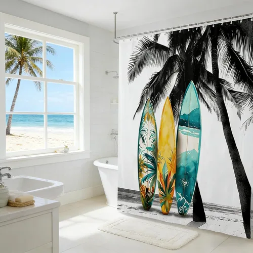 Miniatura 38 de Castle Fairy Cortinas de ducha impermeables 3D de sirena de ensueño, tela de paisaje, cortina de ducha de baño, diseño de mar, miau, pájaros