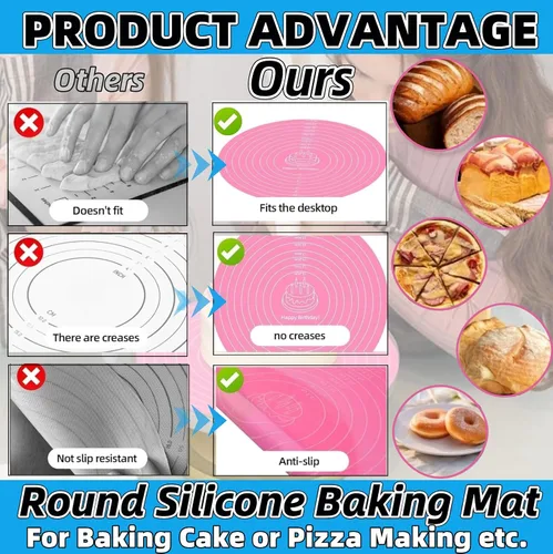 Miniatura 5 de Tapete de silicona para hornear, tapete de silicona para tartas, tapete de silicona para hornear con medidas para tartas, soporte antiadherente, Azul