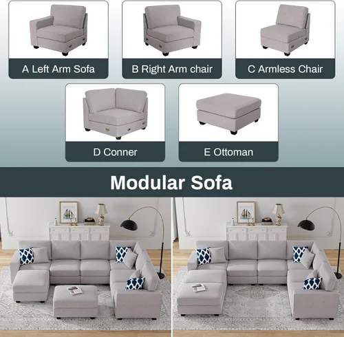 Miniatura 5 de Legend Vansen - Sofá modular seccional en forma de U con otomano, moderno, reversible, para esquina, seccional para sala de estar