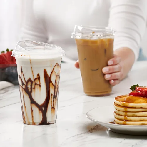 Miniatura 5 de GUSTO Vasos de plástico transparente con tapas [20 oz - 100 unidades] - Vasos desechables para bebidas de café helado con tapas para sorber sin 20