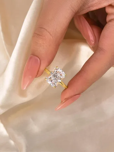 Miniatura 5 de Anillo de compromiso solitario de corte radiante alargado de 4.5 quilates para mujer, anillo de compromiso de plata S925 5A con circonita cúbica