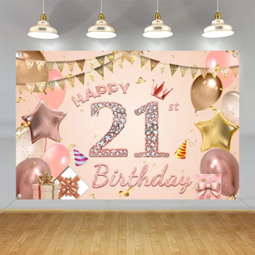 Cartel de tela con texto en inglés «Happy 21st Birthday» para niñas y jóvenes de 21 años, cartel de tela para fiesta de cumpleaños de mujer joven,