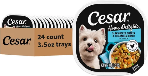 Cesar Home Delights - Comida húmeda para perros adultos, cena en salsa de pollo y verduras cocidas a fuego lento, bandeja de comida para perros de