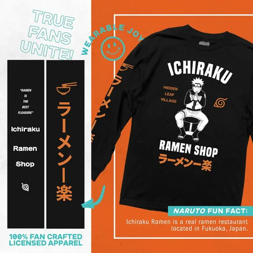 Miniatura 2 de Naruto Shippuden Ichiraku Ramen Shop Anime Camiseta de manga larga para adultos con licencia oficial de Ripple Junction
