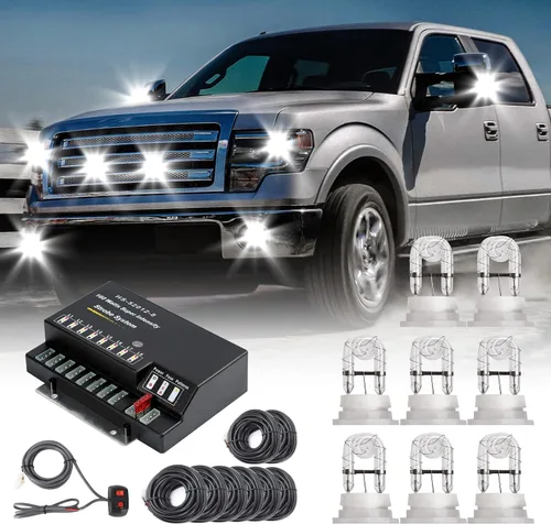 Hideaway - Kit de luces estroboscópicas con 8 bombillas HID, 13 modos intermitentes, función de recuperación de memoria, cable de alimentación de 16
