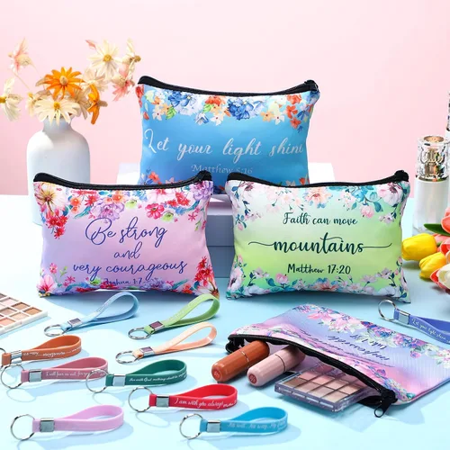 Miniatura 2 de Hillban - 32 bolsas de lona de maquillaje cosmético de lona a granel para mujeres, regalos inspiradores para profesores, bolsa de viaje, neceser