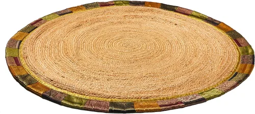 Miniatura 3 de HF by LT Esmeralda - Alfombra redonda de yute estampada de 5 pies, duradera, sostenible, tejida a mano y cosida a máquina, alfombra bohemia vintage