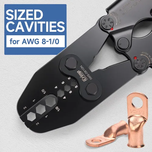 Miniatura 3 de Herramienta de engarzado de lengüetas de cable de batería iCrimp para lengüetas de cobre AWG 8-1/0, extremos de alambre resistentes