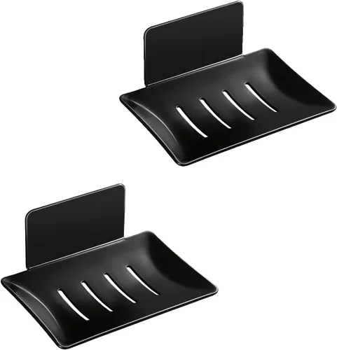 YUZP Soporte de jabón para ducha con acero inoxidable, soporte de esponja para baño, bañera, fregadero de cocina (2 unidades, negro)