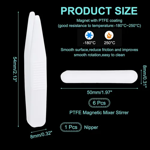 Miniatura 2 de PATIKIL Barra agitadora magnética, 0.394 x 0.236 pulgadas, 6 piezas de PTFE magnético, barra mezcladora magnética para vaso de precipitados de fondo