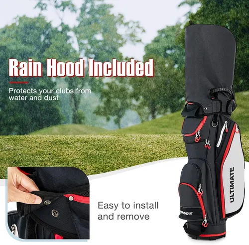 Miniatura 4 de GYMAX Bolsa de golf, bolsa de carrito de golf con divisor de 14 vías con capucha de lluvia y bolsa enfriadora, bolsa de golf impermeable para Negro