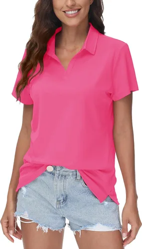 Miniatura 5 de TACVASEN Polo de manga corta con cuello en V para mujer, con protección solar UPF 50+, secado rápido, para golf